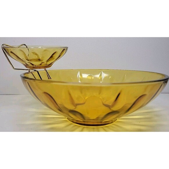 MCM Hazelware Brockway Gold Glass LYRIC Pattern Chip 'N Dip 3 Piece Set with Box - Picture 2 of 6